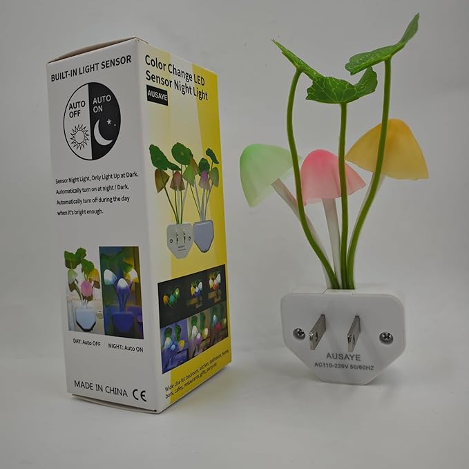 AUSAYE 2 Pack Sensor Led Night Light Plug-in Wall Lamp Color Changing Mushroom Night Light for Kids Adults NightLight Bedroom,Bathroom,Toilet, Stairs, Kitchen