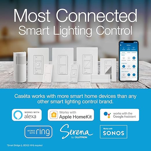 Lutron Caseta Original Smart Light Switch (Lutron Smart Hub Required), for Home, LED Lights, and Fans, 6 Amp, Single-Pole/3-Way, Neutral Required, PD-6ANS-LA, Almond, 12 Pack