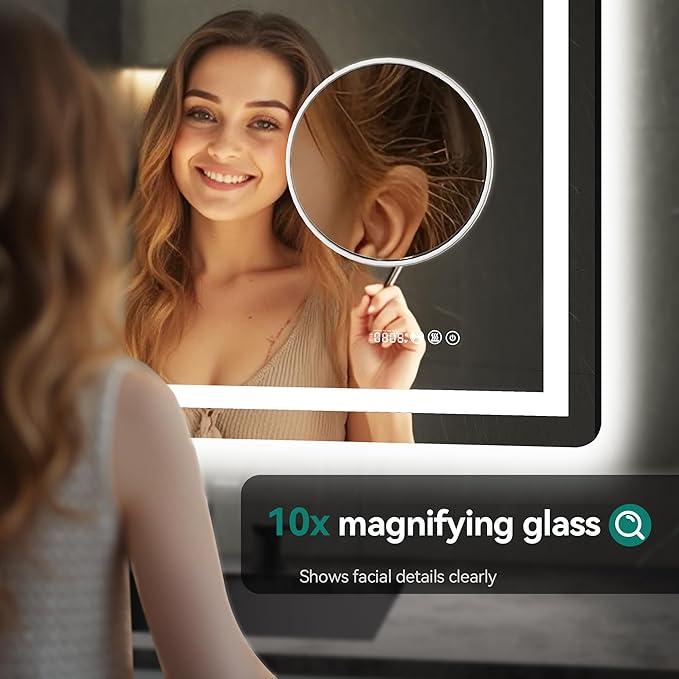YITAHOME 40 x 32 Inches LED Bathroom Mirror, Front Light and Backlit, Motion Sensor, 10X Magnifying Glass, 3 Colors Dimmable, 5mm Tempered Glass, Anti-Fog, Wall Mounted Mirror-Horizontally Only