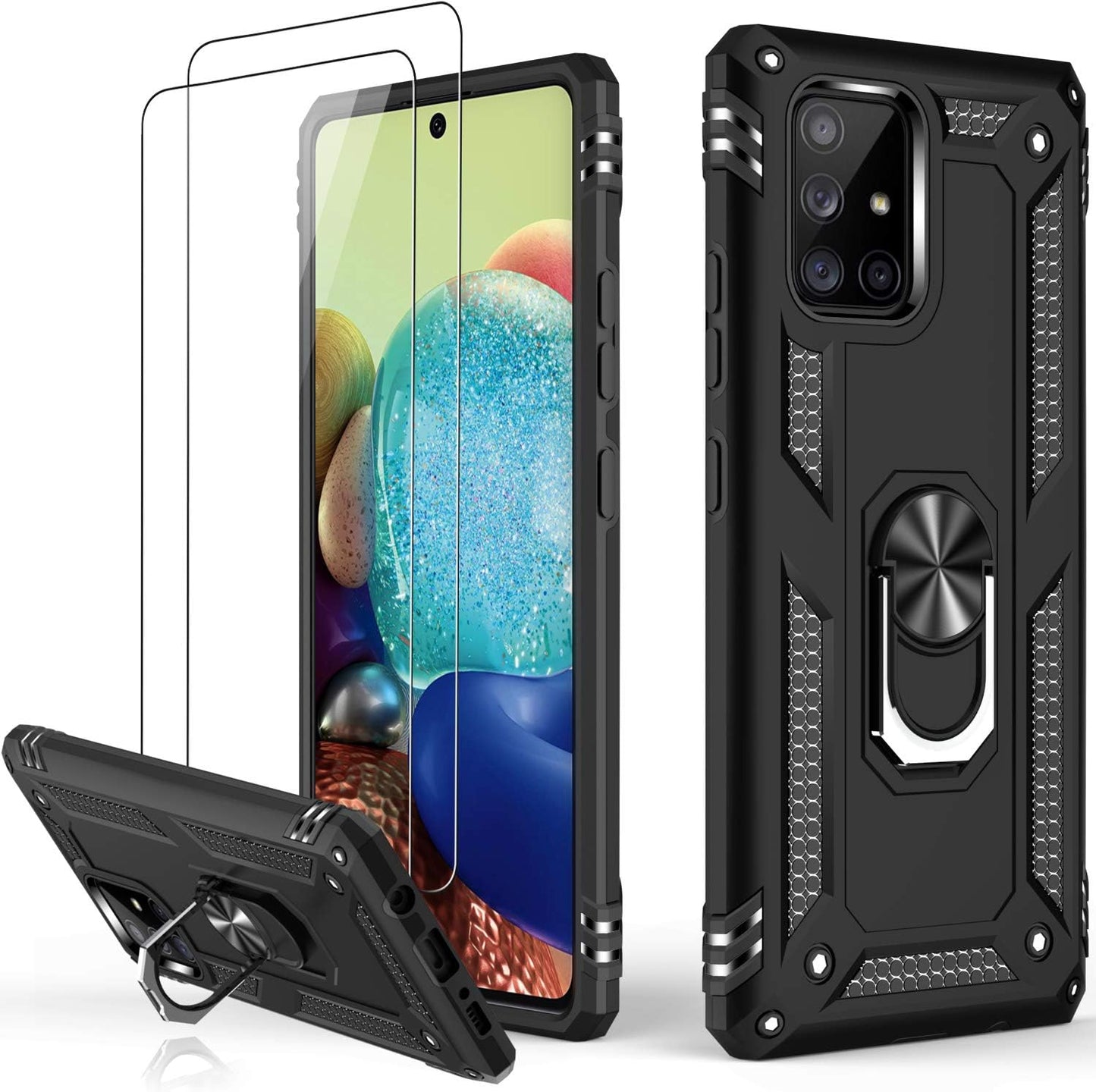 LUMARKE Galaxy A71 5G Case with Screen Protector, Military Grade Protective Phone Cover with Magnetic Ring Kickstand,