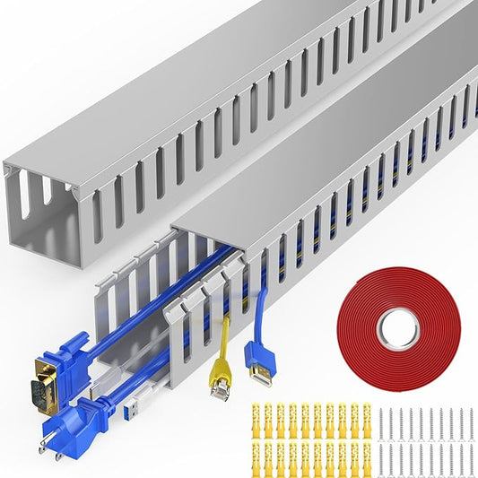 Open Slot Wiring Raceway Cable Duct, 30.8in Cable Management Channel Cord Track,Desk Wire Channel, Under Desk Cable Management to Hide Cables, Wires for Computers (Grey, 1.97" Hx1.97"W, 15.4''L(2 Pc))