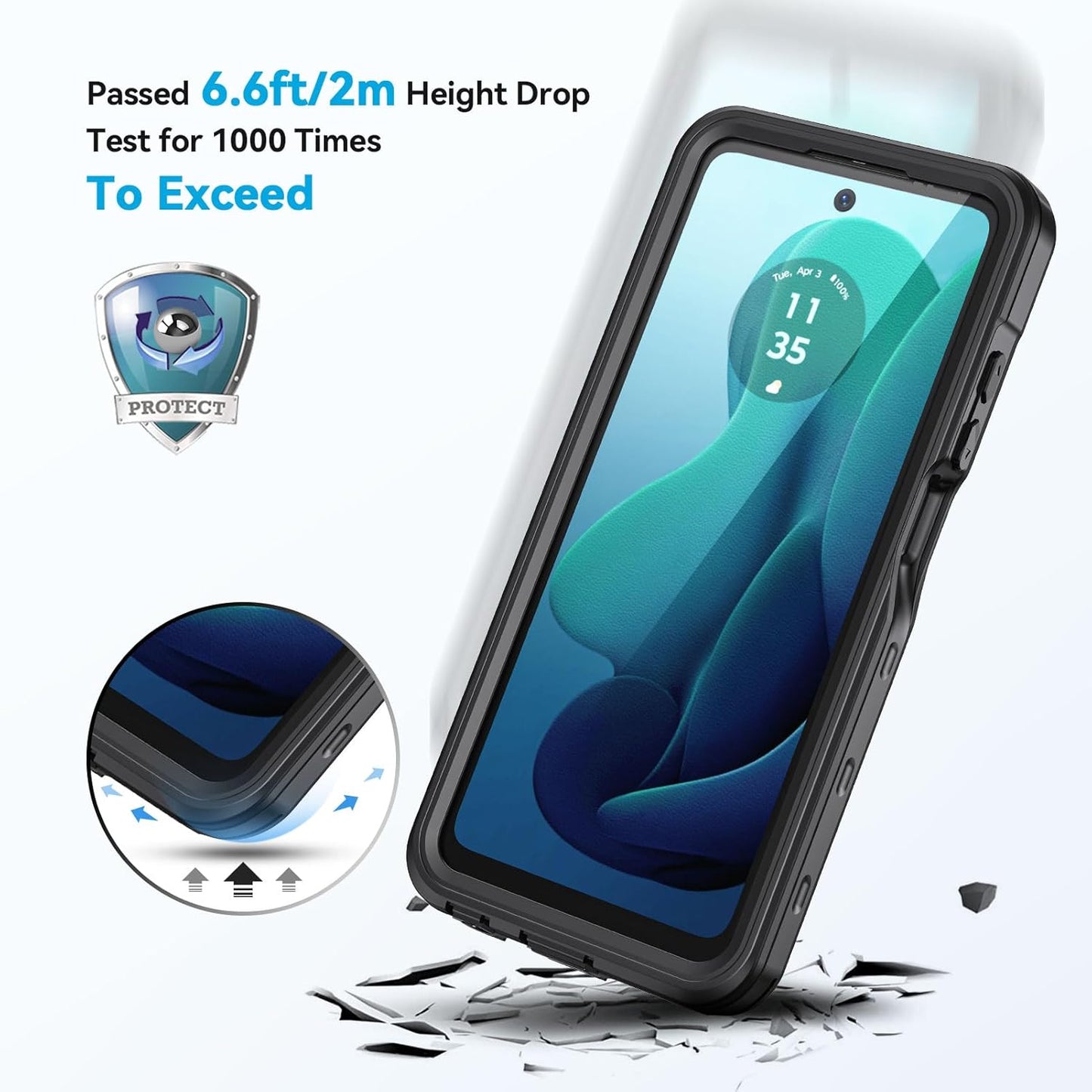 Lanhiem for Moto G 5G 2024 Case, IP68 Waterproof Dustproof Shockproof with Built-in Screen Protector, Full Body Cover
