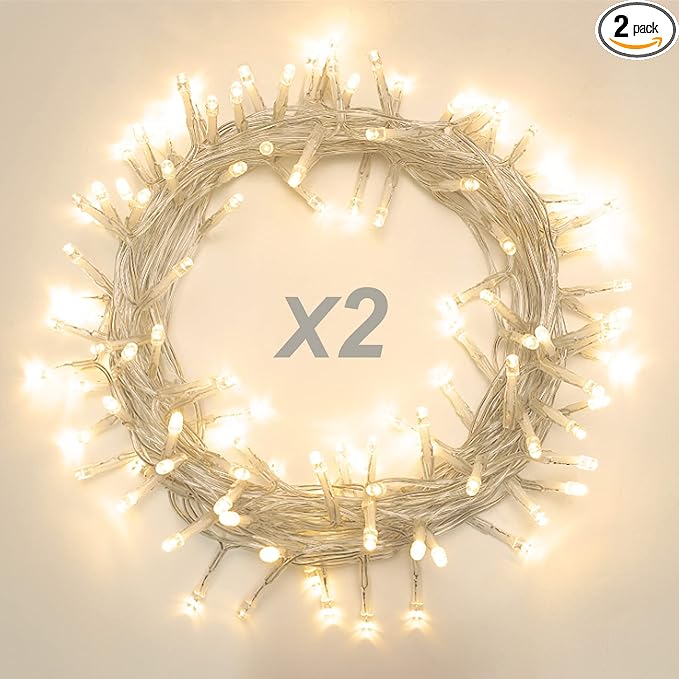 2 Pack 22.6ft 66 Led Battery Powered String Lights, IP65 Waterproof 8 Modes Twinkle Fairy Lights with Timer for Bedroom, Garden, Party, Christmas Tree Indoor Outdoor Decorations，Warm White
