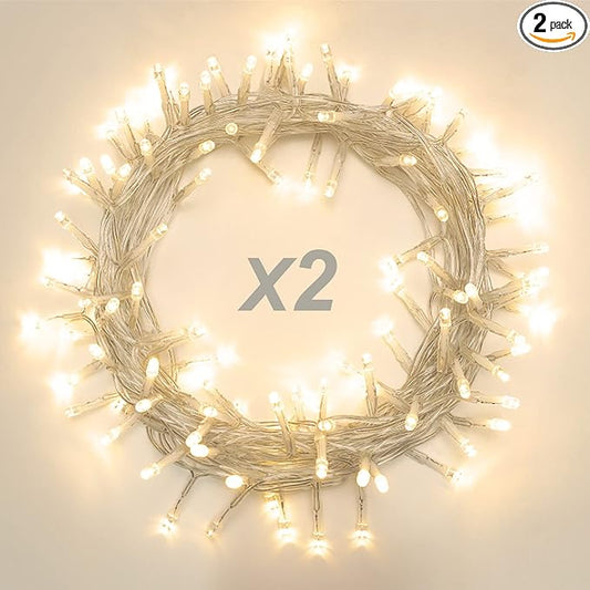 2 Pack 22.6ft 66 Led Battery Powered String Lights, IP65 Waterproof 8 Modes Twinkle Fairy Lights with Timer for Bedroom, Garden, Party, Christmas Tree Indoor Outdoor Decorations，Warm White