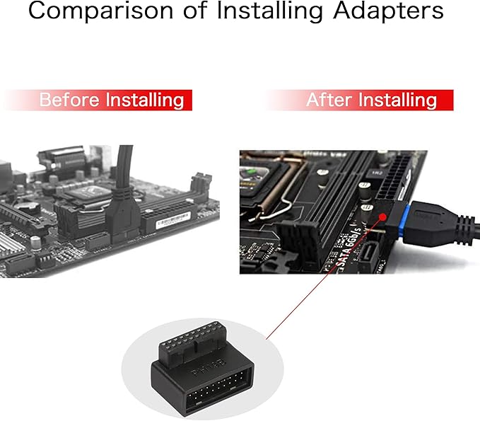 USB 3.0 90 Degree Motherboard Adapter 19 Pin/20 Pin Male to Female Extension Adapter L Turn Right Angle Socket for Desktop Motherboard (Down Angle PH19B)