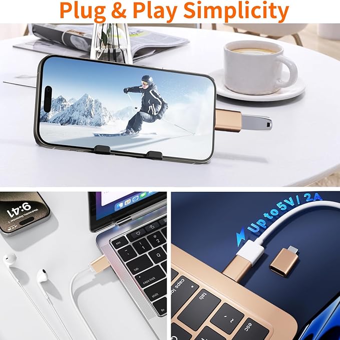 [Apple MFi Certified] USB C to USB Adapter, USB C Male to USB 3.0 Female OTG Cable Converter Compatible with MacBook Pro Air, Tablets, iPhone 17 Pro Max/17 Plus/16/15 Series (Gold-2Pack)