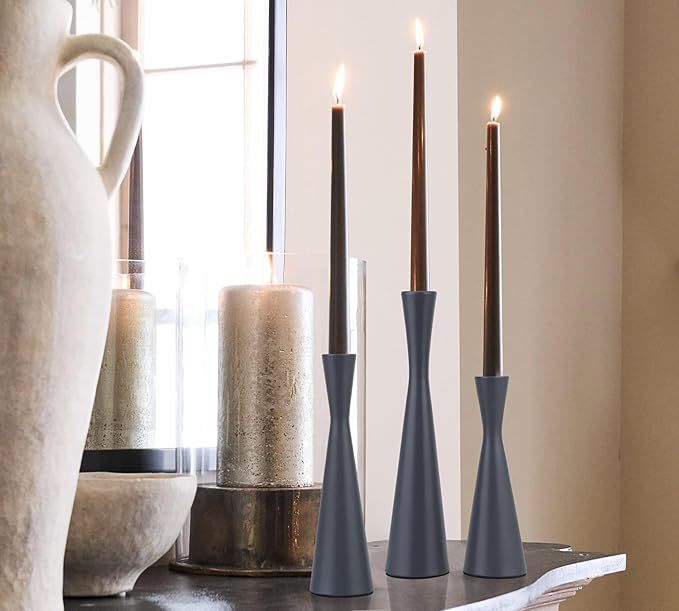 Vixdonos Taper Candle Holders Metal Candlestick Holders Set of 3 Table Mantel Decorative Candle Stand for Dinning,Party，Wedding,Home Decor(Dark Blue)