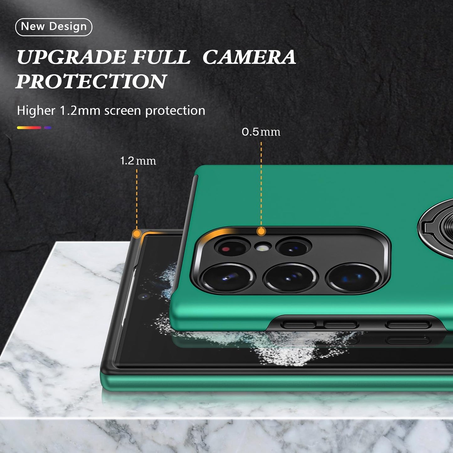 Galaxy S24 Ultra Case, Military Grade Shockproof Protective Case with Built-in Ring Holder Kickstand (Dark Green)