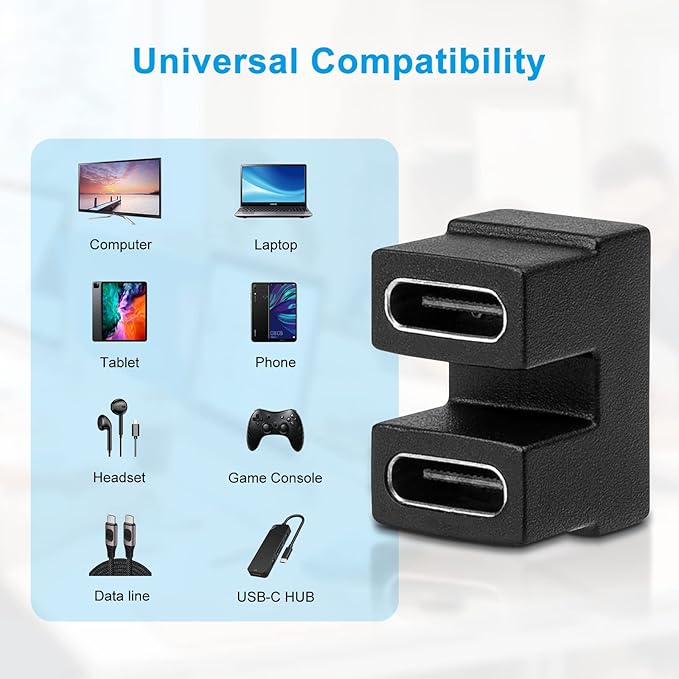 USB C 180 Degree Angled Adapter, U-Shaped USB-C 4.0 Female to Female Adapters, Type C 40Gbps Angled Data Transfer Connector Compatible for Samsung, MacBook and More