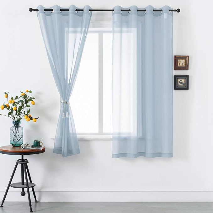 DUALIFE 72 Inch Length Dusty Blue Sheer Window Curtains for Living Room 2 Panels Set Grommet Window Look Semi Soft Sheer Transparent Grey Blue Sheer Curtains for Bedroom 72 Inch Long