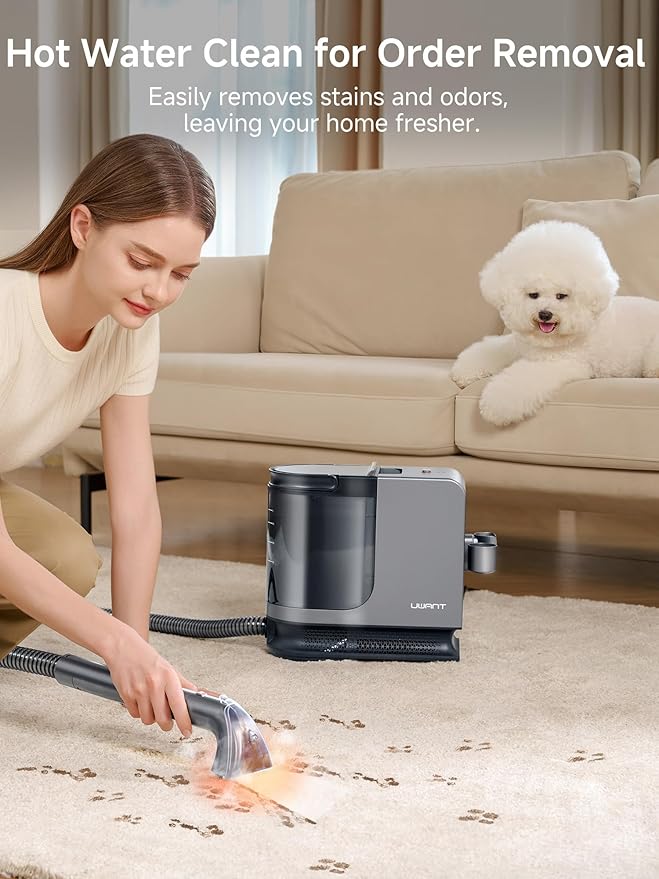 uwant Carpet Cleaner Machine with Steam& Hot Water System, 18Kpa Powerful Suction Portable Carpet Cleaner with Exclusive Tools 2in1 Upholstery Cleaner Steam Machine