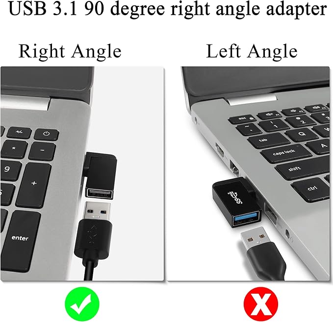 QIANRENON 90°Angle USB 3.1 Adapter 10Gbps USB 3.1 Male to Female Right Angle Connector USB A 3.1 L-Angle Converter Coupler, Support Data Transfer OTG 3A Charging, 2Pcs(Right Angle Side Bend)