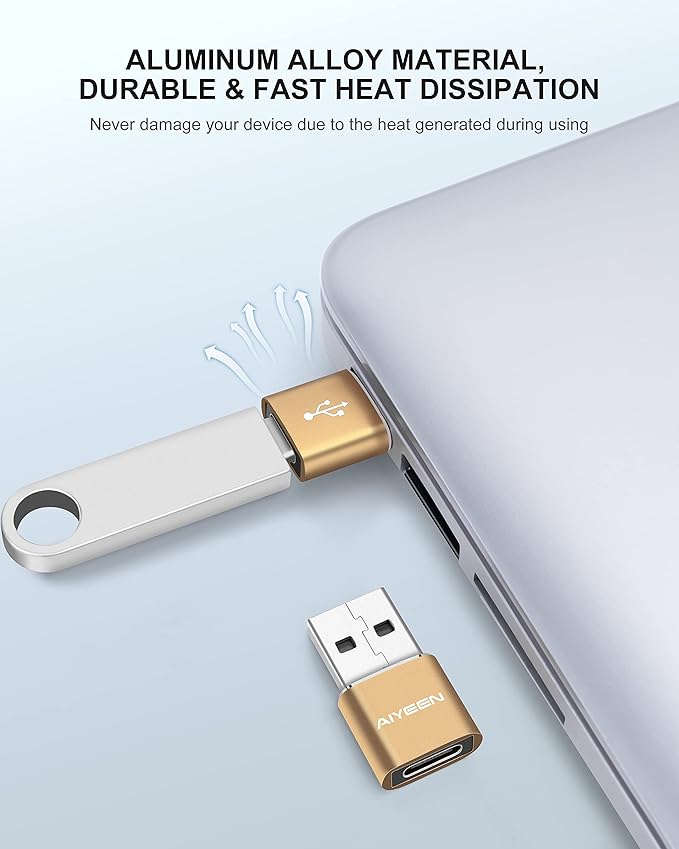 Upgraded USB C Female to USB A Male Adapter,Type C to USB A Charger Cable Converter for Apple iWatch 7 AirPods,MacBook,iPhone 12 13 14 15 Series,iPad mini 6,Samsung Galaxy S20 S21 S22 (3Pack Gold)