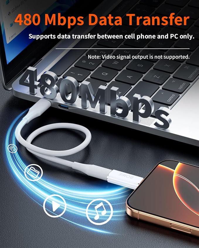 BOMIE Light-ning to USB C Adapter 4Pack,PD Fast Charging and Data Transfer,USB C Charger Connector Cable for M-acBook,Phone 15/16/17 Pro Max,Pad,G-alaxy,X-peria,No for Headphone/OTG/Flash Drive/Pencil