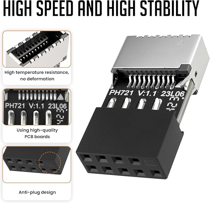 USB 2.0 to USB 3.2 Gen 1 Header Adapter, Internal 9 Pin Female to 3.1 Type-E (A-Key) Female for Front Panel Connector Motherboard (1 Pack)