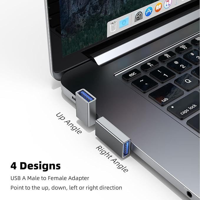 AreMe 90 Degree USB 3.0 Adapter 4 Pack, Up and Down Angle, Left and Right Angle USB A Male to Female Converter Extender for PC, Laptop, USB A Charger, Power Bank and More (Grey)