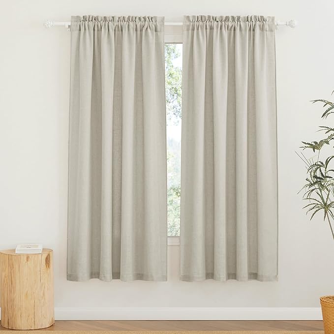 RYB HOME Linen Curtains for Living Room, Rod Pocket Soft Thick Linen Burlap 72 Inch Length Light Filtering Privacy Assured for Home Office Dining Room, W 34 x L 72 inches, Angora, 2 Panels Set