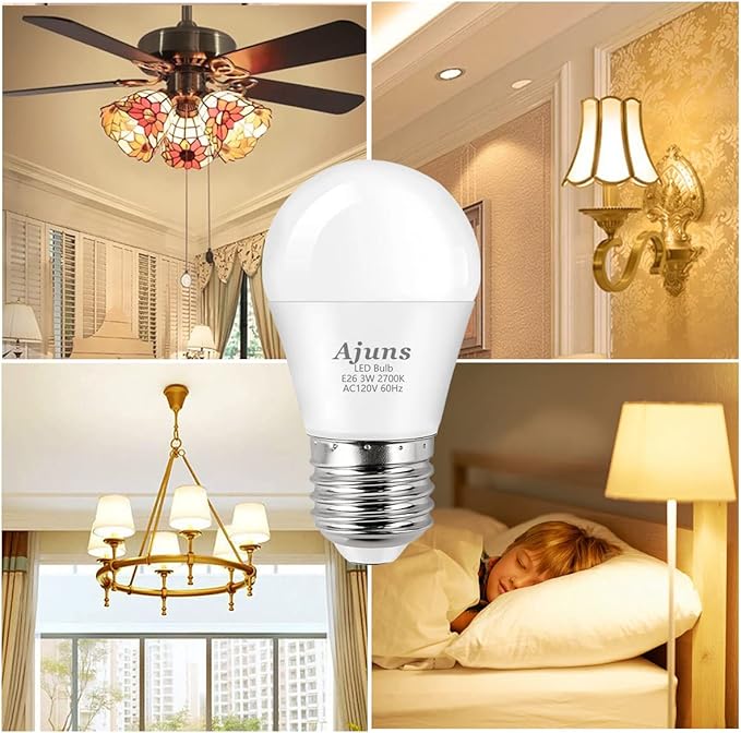 LED 3W 25 Watt Light Bulbs Equivalent, 120V Ceiling Fan Light Table Lamp Bulb Warm White 2700K LED Energy Saving Light E26 Base, Suitable for Home 4 Pack