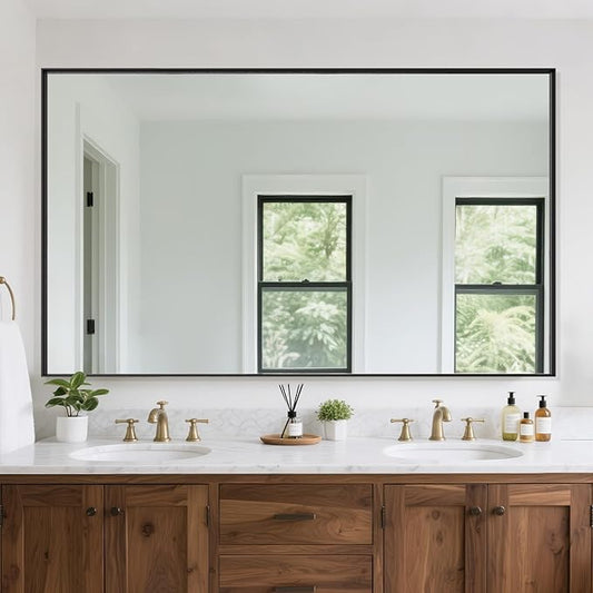 Suidia Bathroom Mirror, 60" x 36" Wall Mirror Metal Framed, Bathroom Vanity Mirror for Living Room Bedroom Bathroom Entryway, Black, Rect Corner Style