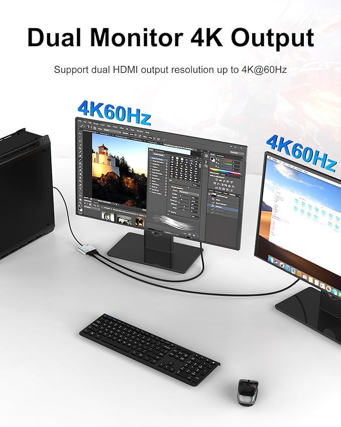 DisplayPort to Dual HDMI Adapter, 4K@60Hz HDMI Splitter Extended Display 1 in 2 Out MST Hub for Dual Monitors, Display Port to HDMI Splitter for PC, NVIDIA, AMD Graphic Card