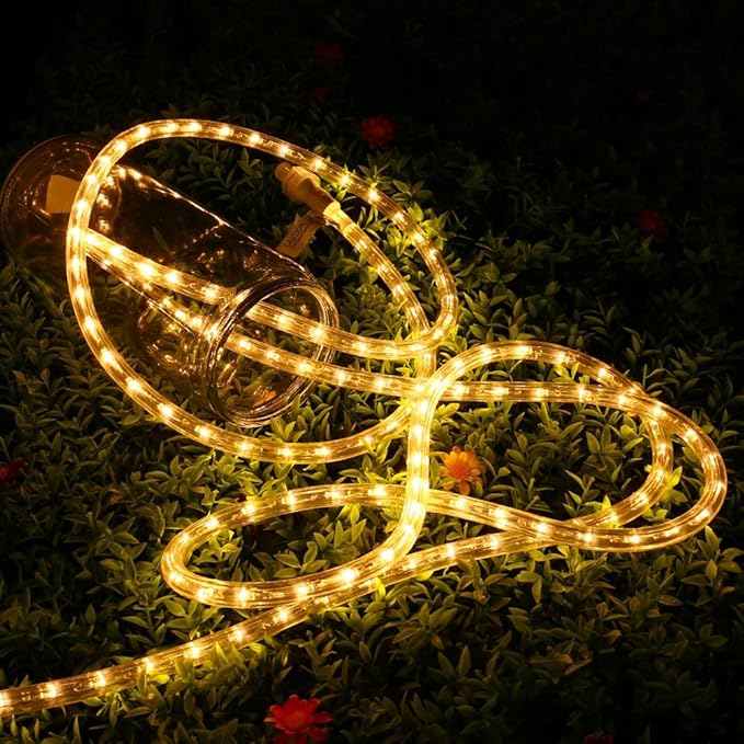 Brizled Warm White Rope Lights, 18ft 216 LED Rope Lights Waterproof, 120V Plugin White Christmas Light Connectable with Clear PVC Tube, Indoor/Outdoor Decorative Tube Light for Backyards, Garden Patio