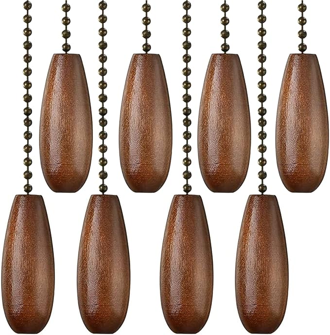 Decorative Extension 12 Inches Walnut Color Wooden Pull Chain Fan Pulls Set Ornaments for Ceiling Light Lamp Chain 8 Pcs (Bronze)