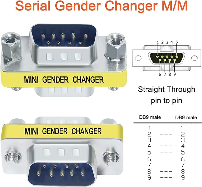 DTECH Serial Adapter 3-Pack (DB9 F-F, M-F, M-M), Mini Size RS232 Coupler, Female to Male 9 Pin Connector, for PC Computer Data Transfer