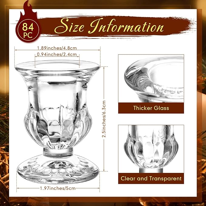 Foaincore 84 Pcs Candlestick Holders Bulk 2.5 Inch Taper Candle Holder for Table Centerpiece Thick Glass Ritual Candle Stand for Wedding Christmas Valentines Festival Party Decorations (Clear)
