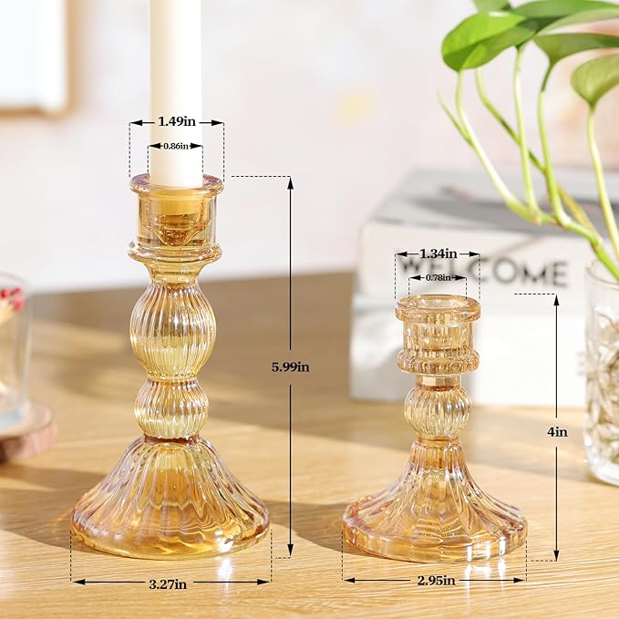 DARJEN Gold Candlestick Holders Set of 4 - Vertical Stripe Glass Candle Holders for Candlesticks and Taper Candles, Taper Candle Holder for Wedding, Party, Home Decor & Table Centerpieces