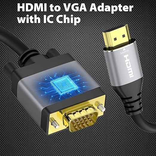 HDMI to VGA Cable 3ft, Adapter Cord with Secure Latch and IC Chip – Plug & Play HDMI to VGA Converter Cable for Projector, PC, Laptop, Desktop, Xbox, PS3, 1080P 60Hz