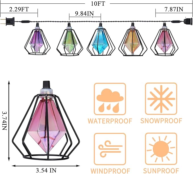Vigdur Lantern String Lights - Muiticolor Deorative String Lights with 10 LED Bulbs Connectable, Indoor String Light for Bedroom Party Holiday Cottagecore Decor