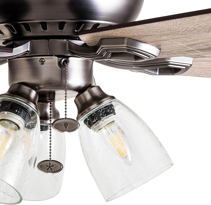 Prominence Home Glenmont, 52 Inch Farmhouse LED Ceiling Fan with Light, Pull Chain, Three Mounting Options, Dual Finish Blades, Reversible Motor - 50388-01 (Pewter)