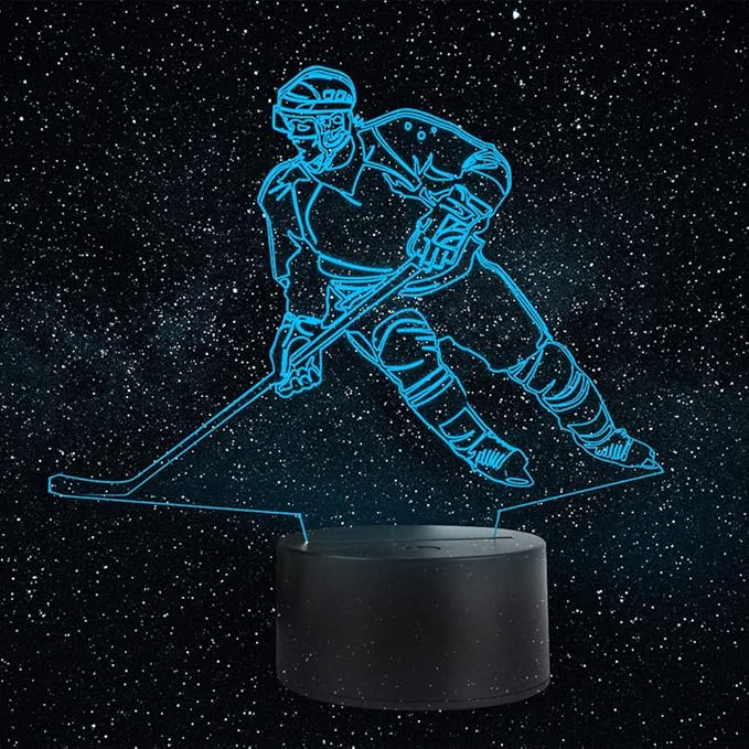 Hockey Player 3D Lamp Night Lights for Kids 7 LED Color Changing Touch Table Desk Lamps Lighting Cool Toys Gifts Birthday Xmas Decoration for Sports Hockey Fan
