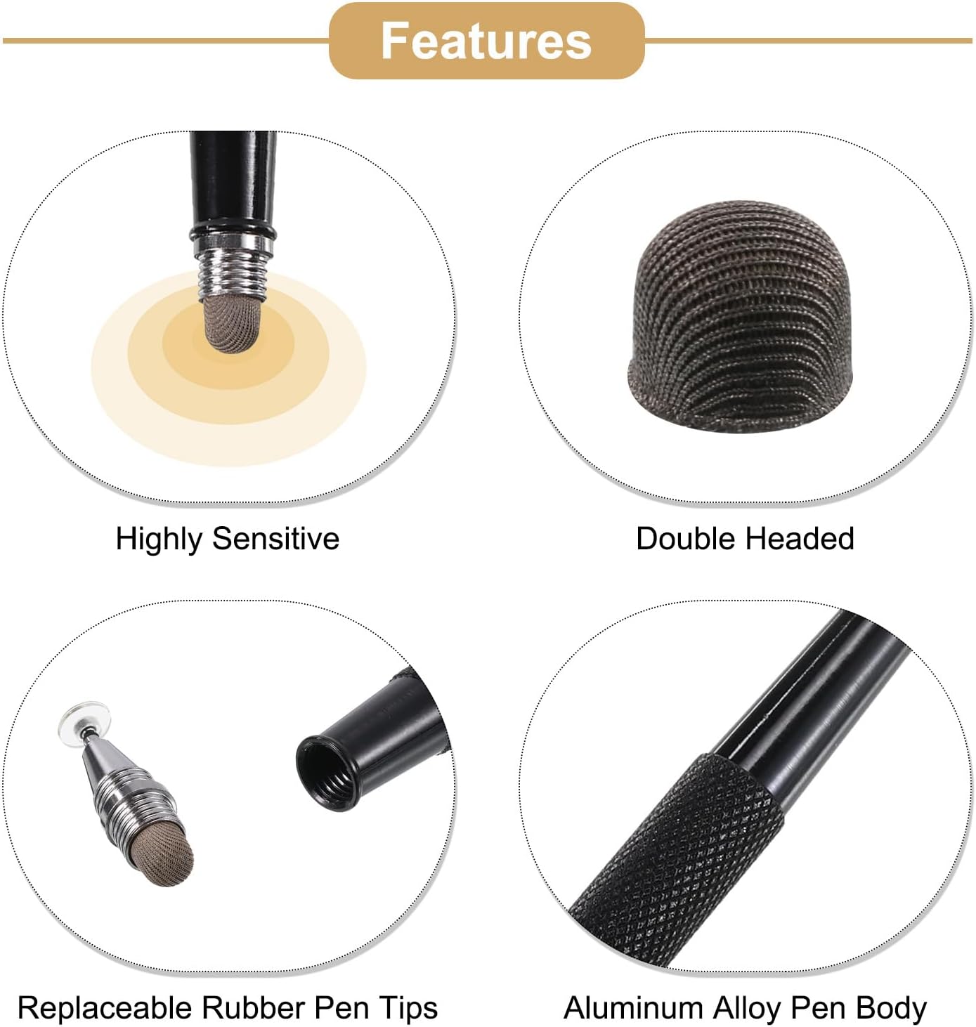 MECCANIXITY Stylus Pens for Capacitive Touch Screens, 2 in 1 Fine Point Disc & Fiber Tips, Black