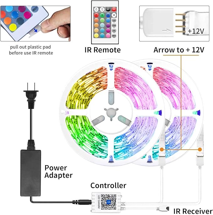 TJOY 50ft Bluetooth LED Strip Lights, SMD5050 Music Sync Tape Lighting, RGB Color Changing Rope Lighting with Remote,Smart APP Control, LED Lights for Bedroom,TV,Room DIY (APP+Remote +Mic/50ftx1)