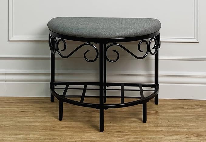 Mango Steam Half Moon Shoe Bench - Vanity Seat/Dressing Stool/Makeup Chair - Heather Gray