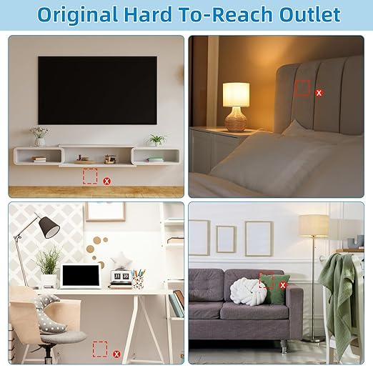in Wall Cable Management Kit, 2 AC & 2 USB-C Ports Recessed Outlet Box for Wall Mount TV,Recessed Power Box with 9.8ft Extender for Unreachable Outlets,Hide TV Cords & Cables