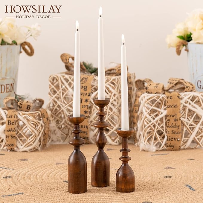 HOWSILAY Candle Holder Wood Candle Holders for Table Centerpiece Candlestick Holders Modern Farmhouse Decor Candlesticks fits 3/4" or 7/8" Taper Candle and Dia 1.5" Led Tea Lights or Pillar Candles
