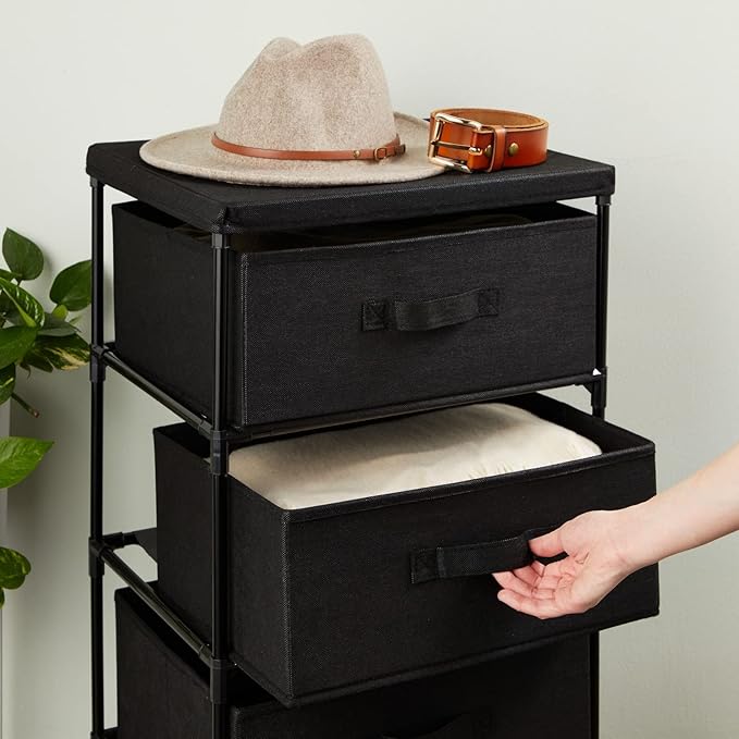 Juvale 4-Tier Fabric Dresser for Closet - 16.5 x 13 x 33 in, Black - Storage Cabinet with Drawers, Closet Drawers & Bedroom Storage