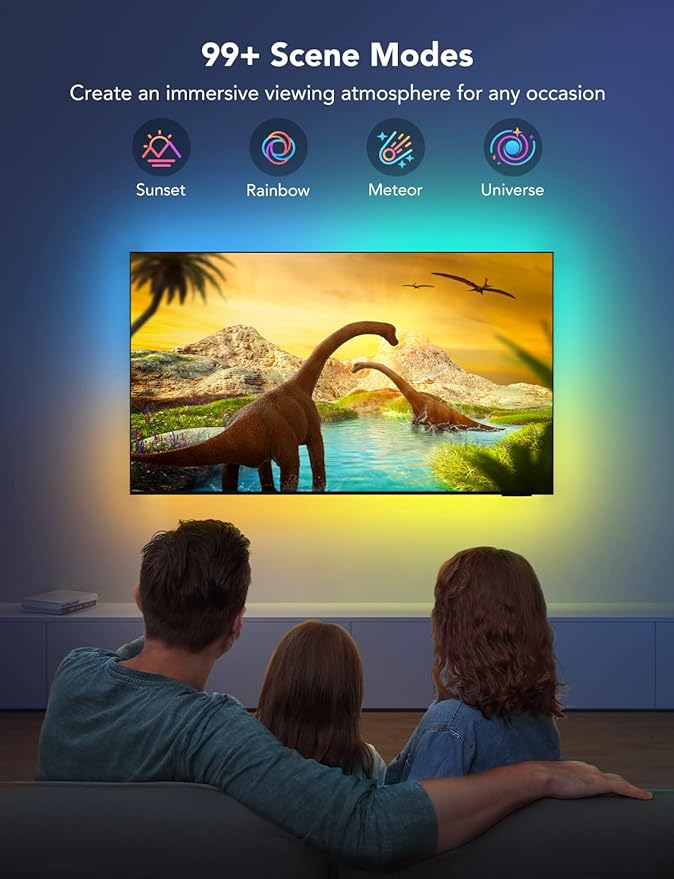 Govee TV LED Backlight, RGBIC Smart LED Strip Lights for 55-65 Inch TVs, Bluetooth and Wi-Fi APP Control, Works with Alexa & Google Assistant, Music Sync, 99+ Scene Modes, Adapter