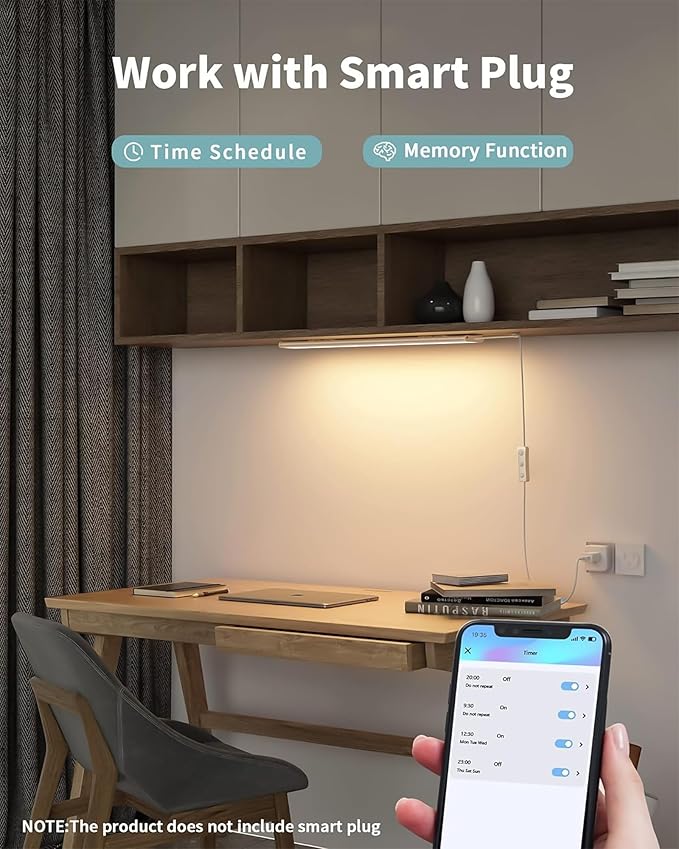 ASOKO Under Cabinet Lights, Upgrade 16inch LED Closet Light with Dimmable 3000K Warm White and Memory Function, Plug-in Under Counter Lights for Kitchen/Desk/Shelf/Workbench/Display Case/Room