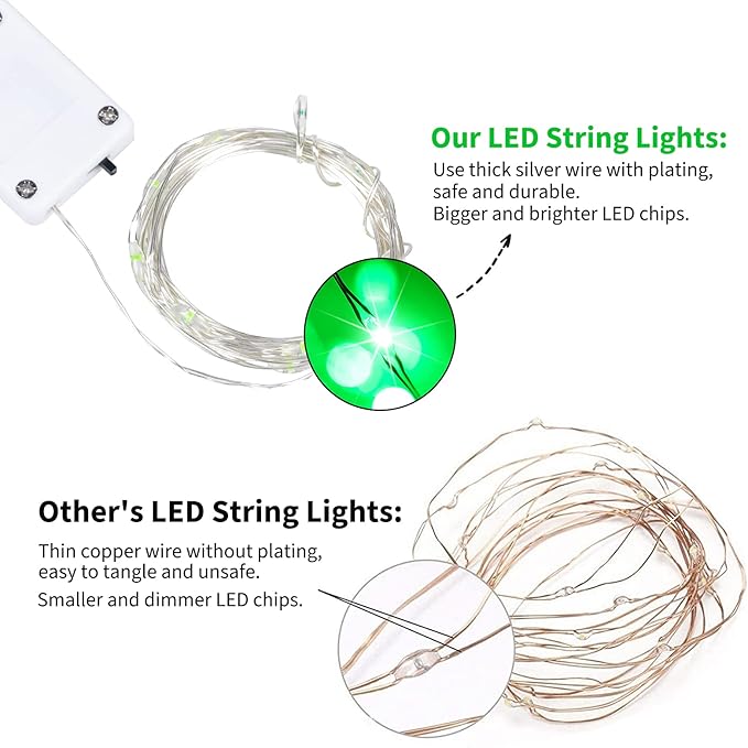 Brightown 12 Pack St. Patrick's Day LED Fairy Lights Battery Operated String Lights Waterproof Silver Wire 7 ft 20 LED Firefly Starry Moon Lights for DIY Wedding Party Bedroom Patio