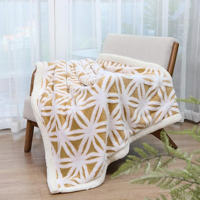 LOMAO Sherpa Fleece Blanket Fuzzy Soft Throw Blanket Dual Sided Blanket for Couch Sofa Bed (Yellow, 51''x63'')
