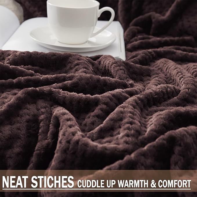 Exclusivo Mezcla Fleece Bed Blanket Queen Size, Super Soft and Warm Blankets for Couch, Sofa and Bed Waffle Textured, Cozy, Fuzzy and Lightweight (Coffee, 90x90 Inches)