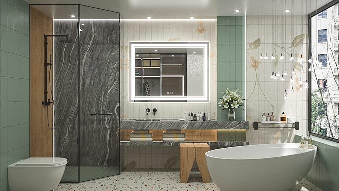 Keonjinn Large Bathroom Mirror with Light, 48 x 36 Inch LED Mirror for Bathoom, Frontlit Only, HD Tempered Glass, UL-Listed LED Driver, Anti-Fog, Dimmale 6000K, Easy Installation(Horizontal/Vertical)