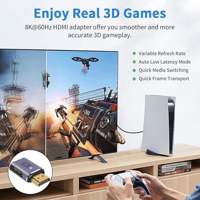 Poyiccot 8K HDMI Extension Adapter, 48Gbps HDMI Male to Female Extender Adapter 90 Degree UHD 2.1 Video and Audio Connector for HDTV, Switch, Xbox One, PS5, Laptop, 2-Pack