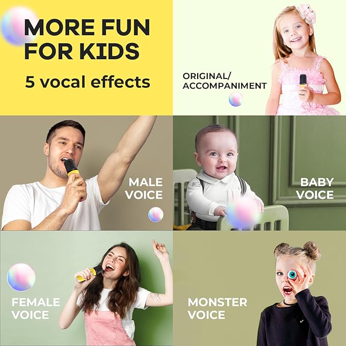YLL Mini Karaoke Machine for Kids Adults, Portable Bluetooth Speaker with 2 Wireless Microphones, Birthday Gifts Toys for Girls Boys Ages 3, 4, 5, 6, 7, 8, 9,10,11,12+ Years Old Toddler (Yellow)