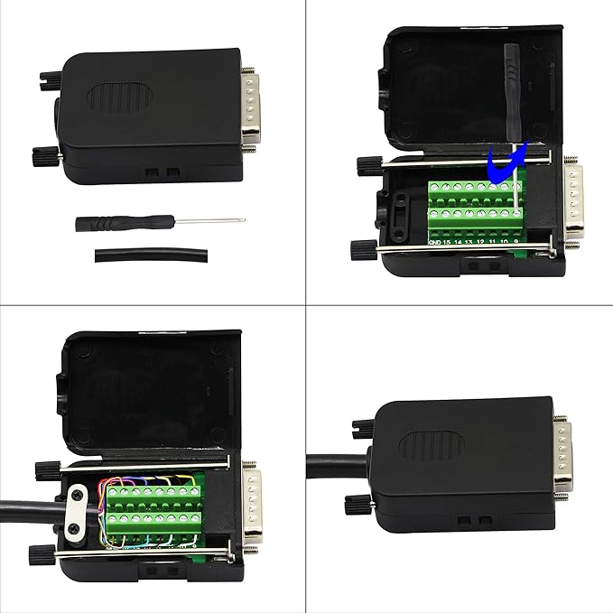 CERRXIAN DB15 Breakout Connector, DB15 D-SUB Male Solderless Serial to DB15 Screw Wiring Terminal Module Signal Breakout PCB Board with Plastic Case & Screws Long Bolt (Black) (MB)