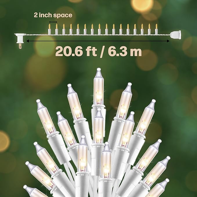 Holiday Essence Clear Warm White Christmas String Lights 20 Ft White Wire 100 Christmas Decorative Lights Set Static and Flashing for Indoor Outdoor Use Tree Decor UL Listed