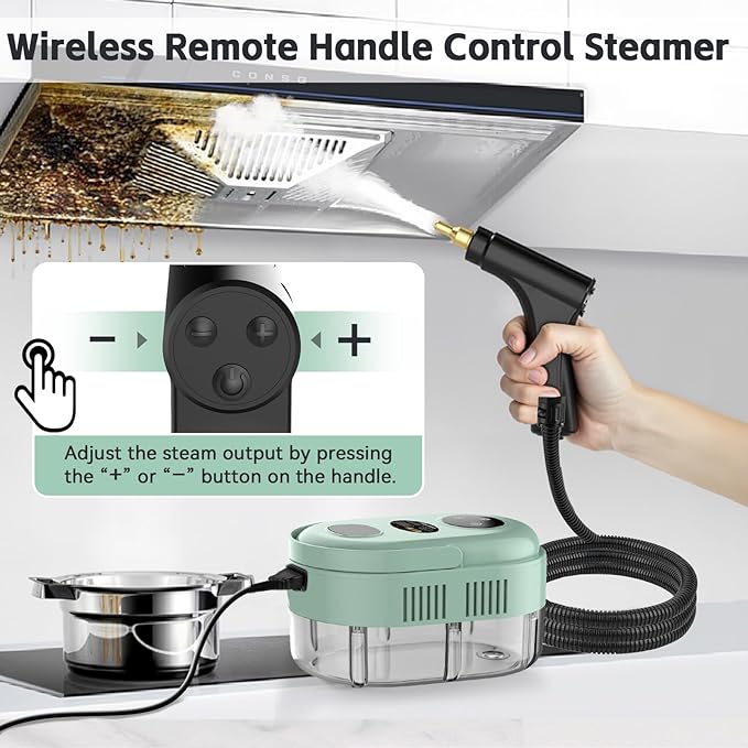 Steam Cleaner, Handheld 2500W Pressurized Heating Steamer for Cleaning,Multi-Purpose Steamer for Home Use with Water Tank, Steam Cleaner for Dirt, Grease,Grout,Tile, Floor,Couch,Car,Green